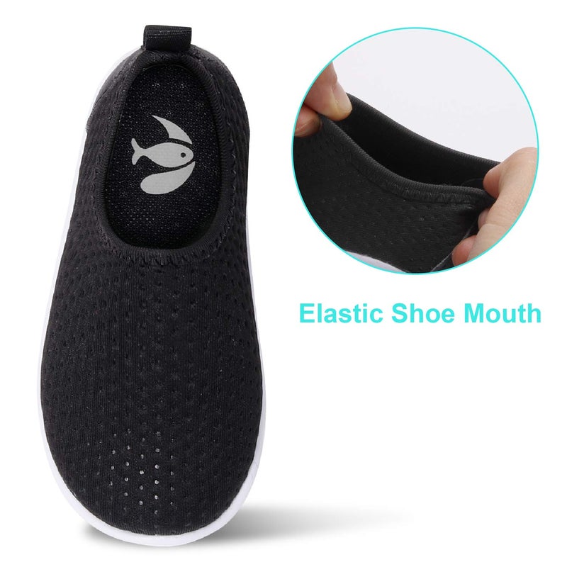 FEETCITY Baby Girls and Boys Water Shoes Lightweight Comfort Sole Easy Walking Athletic Slip on Aqua Socks Black Mesh 12-18 Months Infant - Image 5